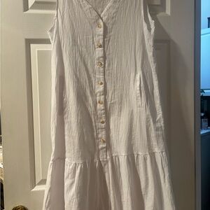 Sleeveless White Button-Down Dress